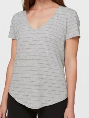 LULULEMON Women's Love V-Neck Grey Striped SS Size 8 Workout Top